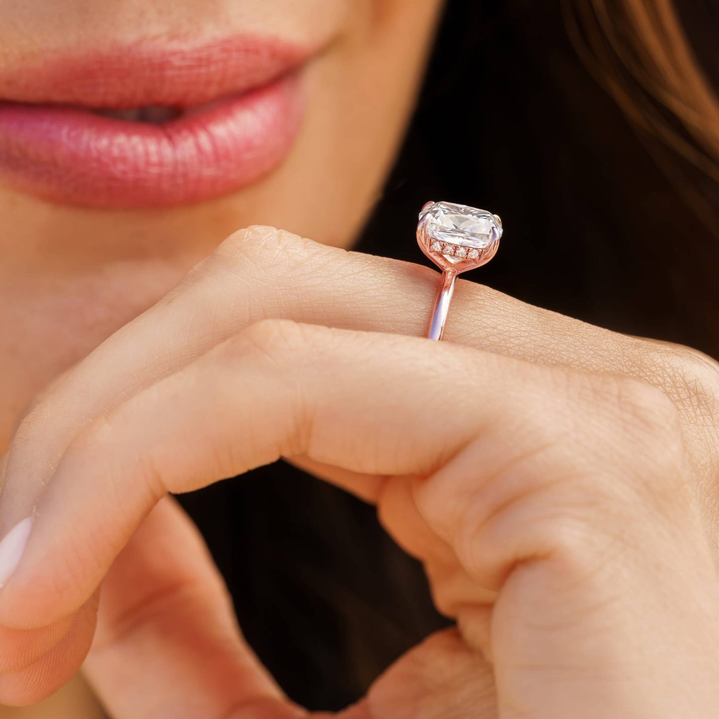 10k Rose Gold Hidden Halo Ring For Her
