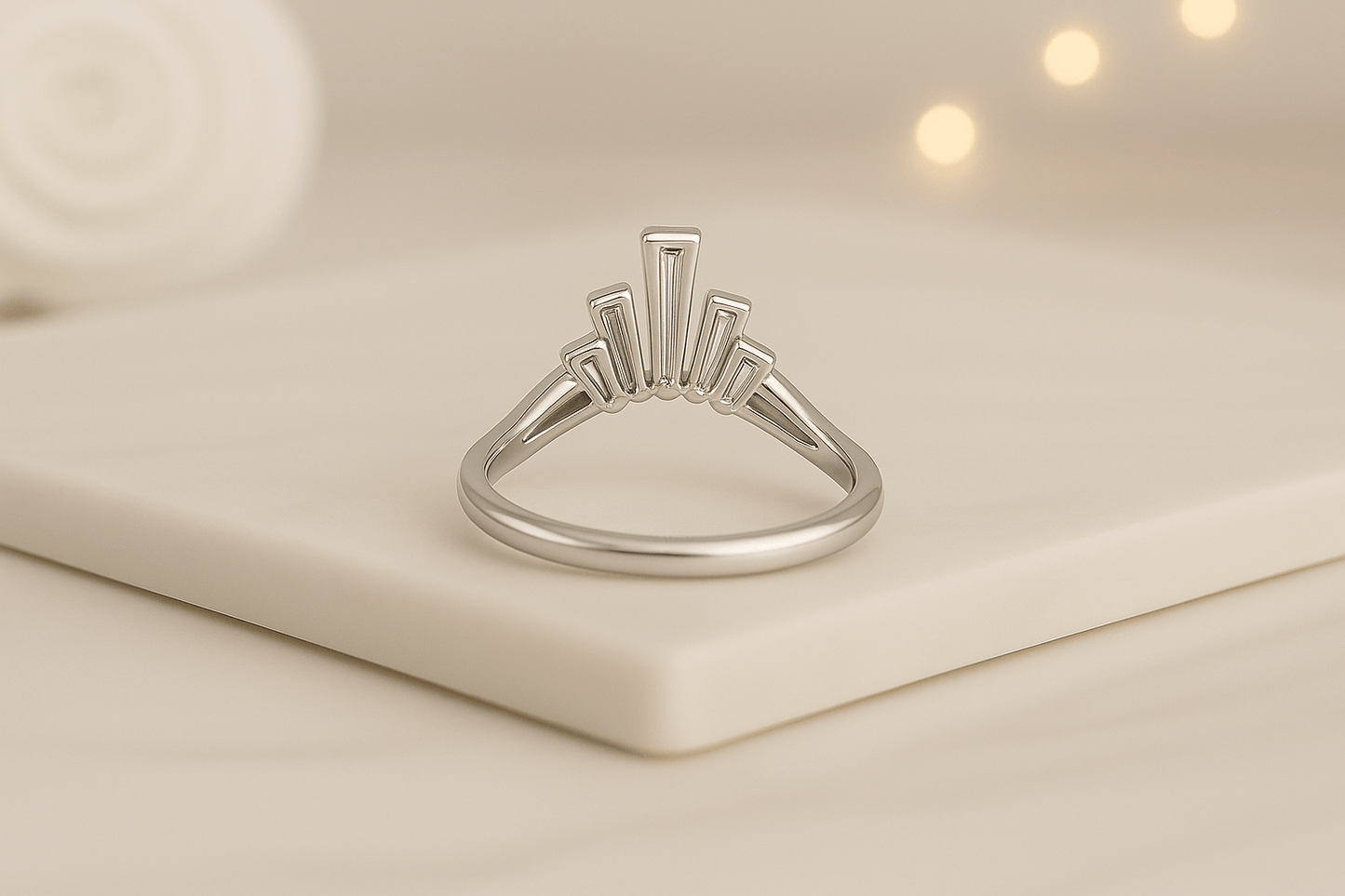 14K Gold Graduating Baguette Diamond Nesting Wedding Ring