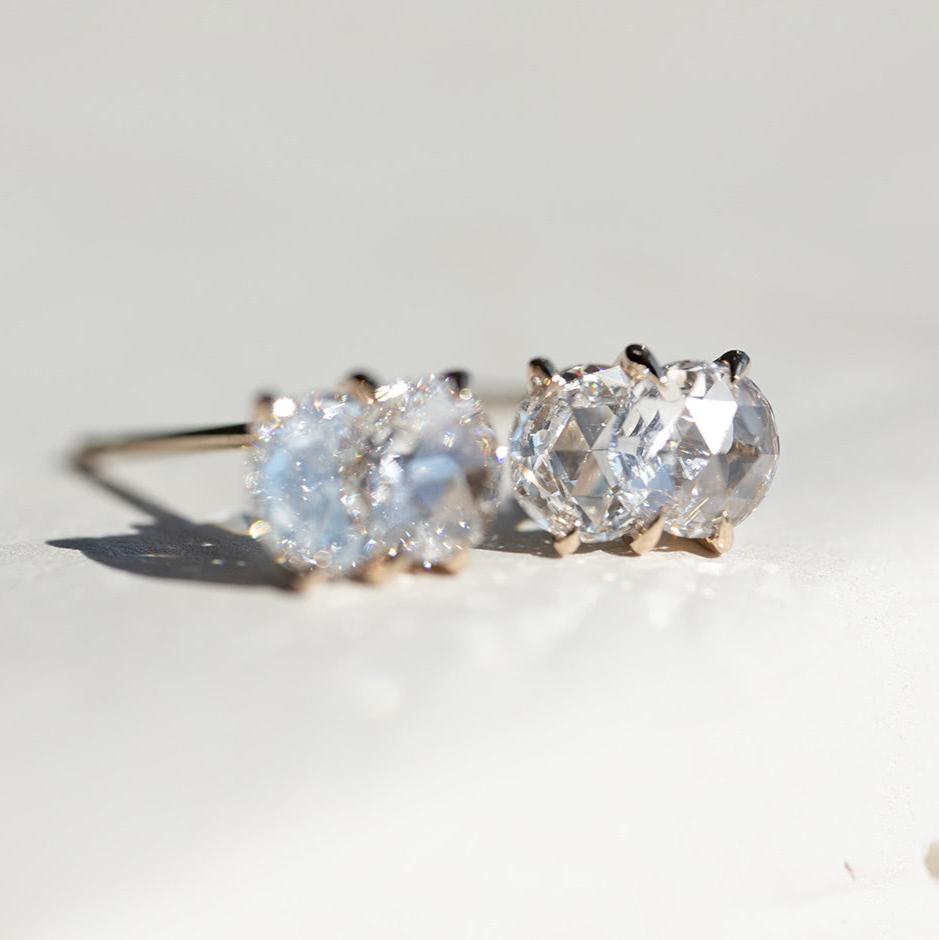 14K Gold Rose Cut Lab Diamond Studs Earrings