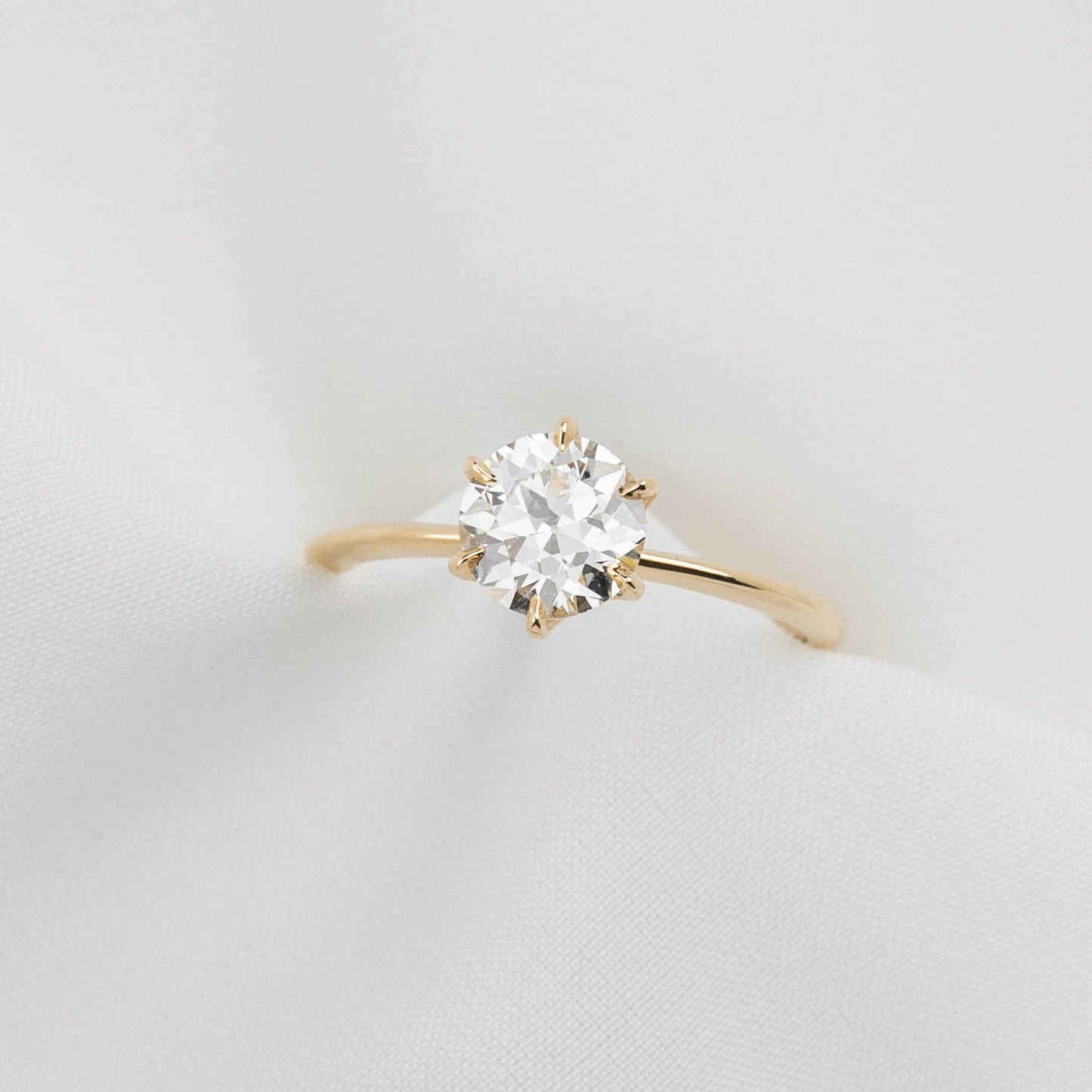 14K Old Mine Round Diamond Engagement Ring