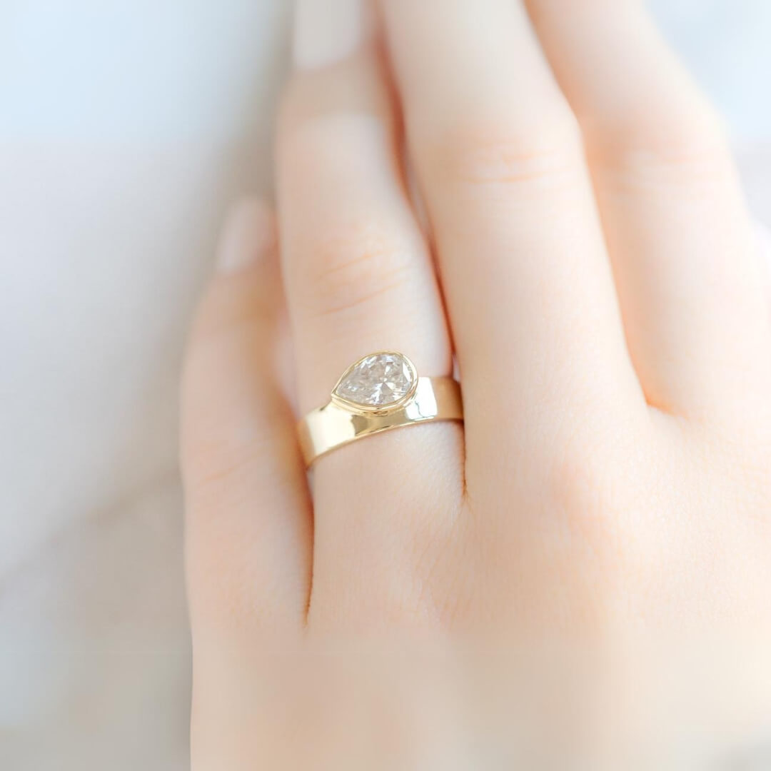 14K Pear Cut Lab Grown Diamond Wedding Band