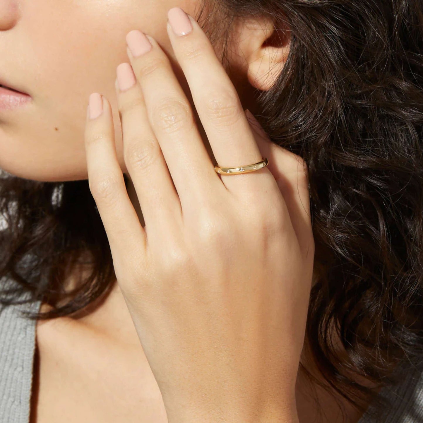 14K Solid Gold Flush Setting Round Cut Wedding Band