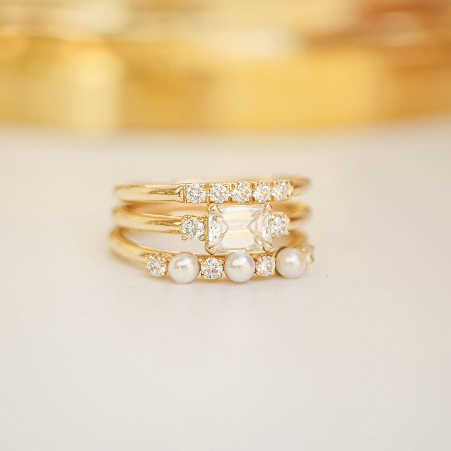 14k Gold Diamond Anniversary Ring, Triple Row Diamond Ring