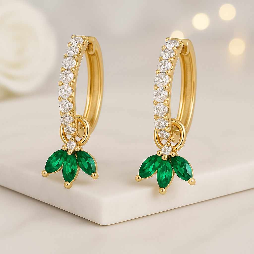 14k marquise emerald diamond hoops real green emerald earrings 10mm hoops solid 14k gold christmas gift ideas wifedaughter bridal