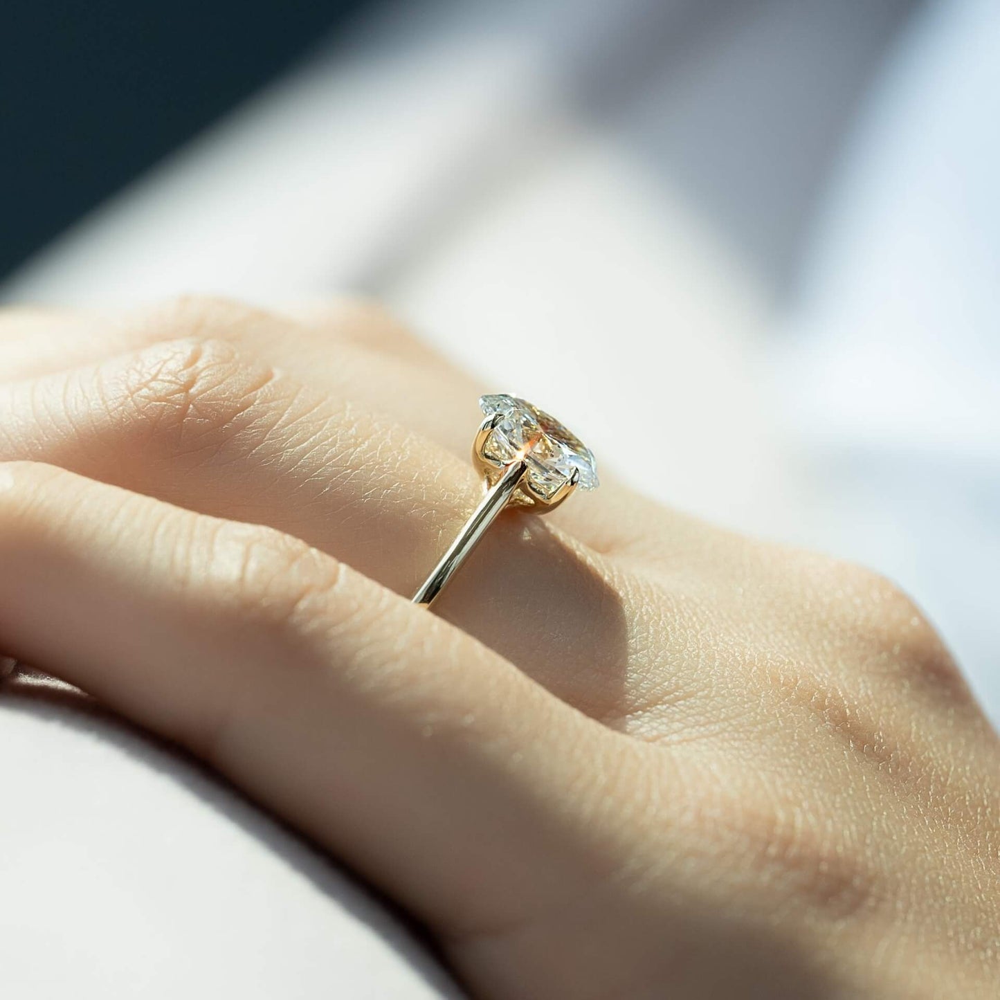 14k Solid Gold Engagement Ring- 4-Prong Solitaire Oval Moissanite Ring