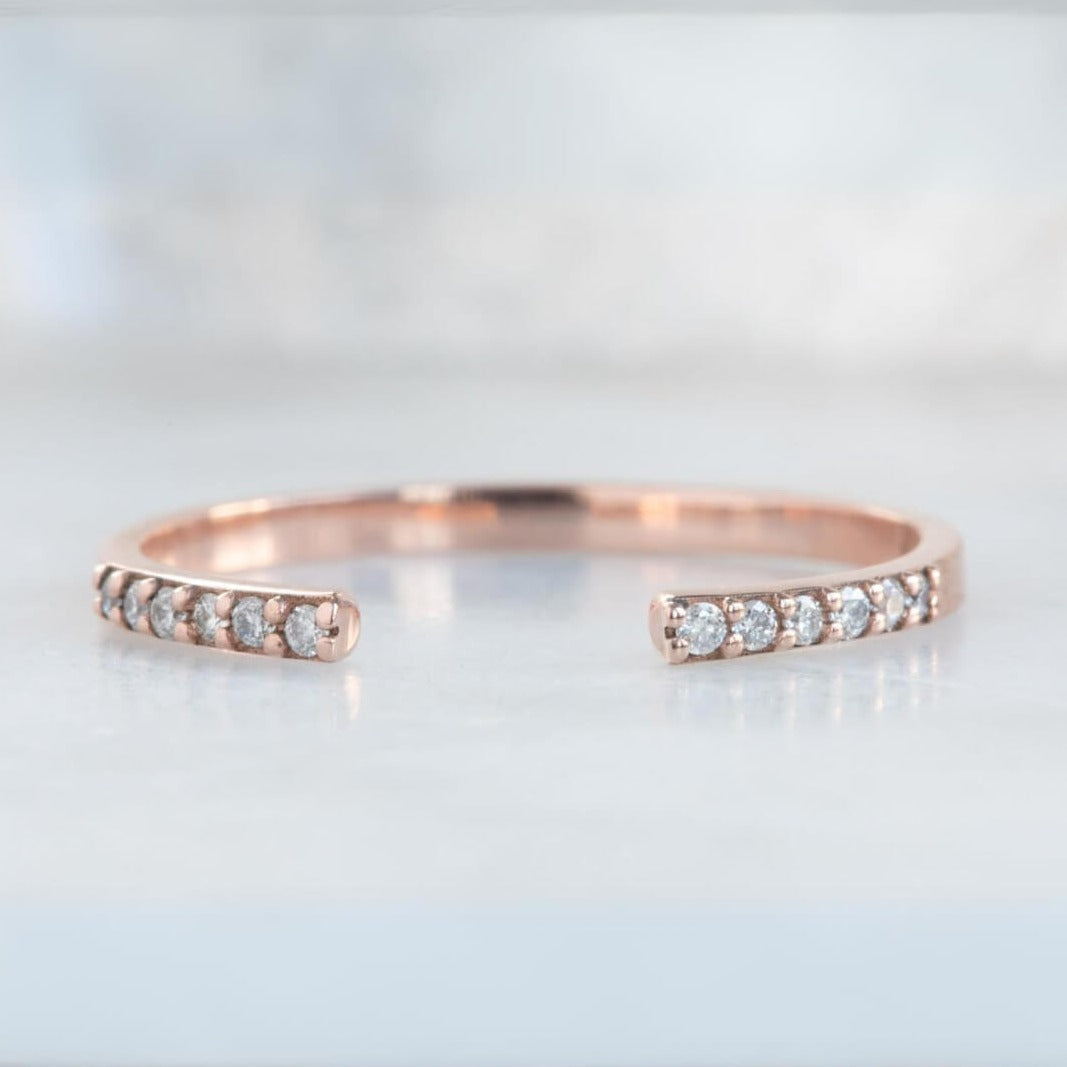 14k Solid White Gold Diamond Open Ring