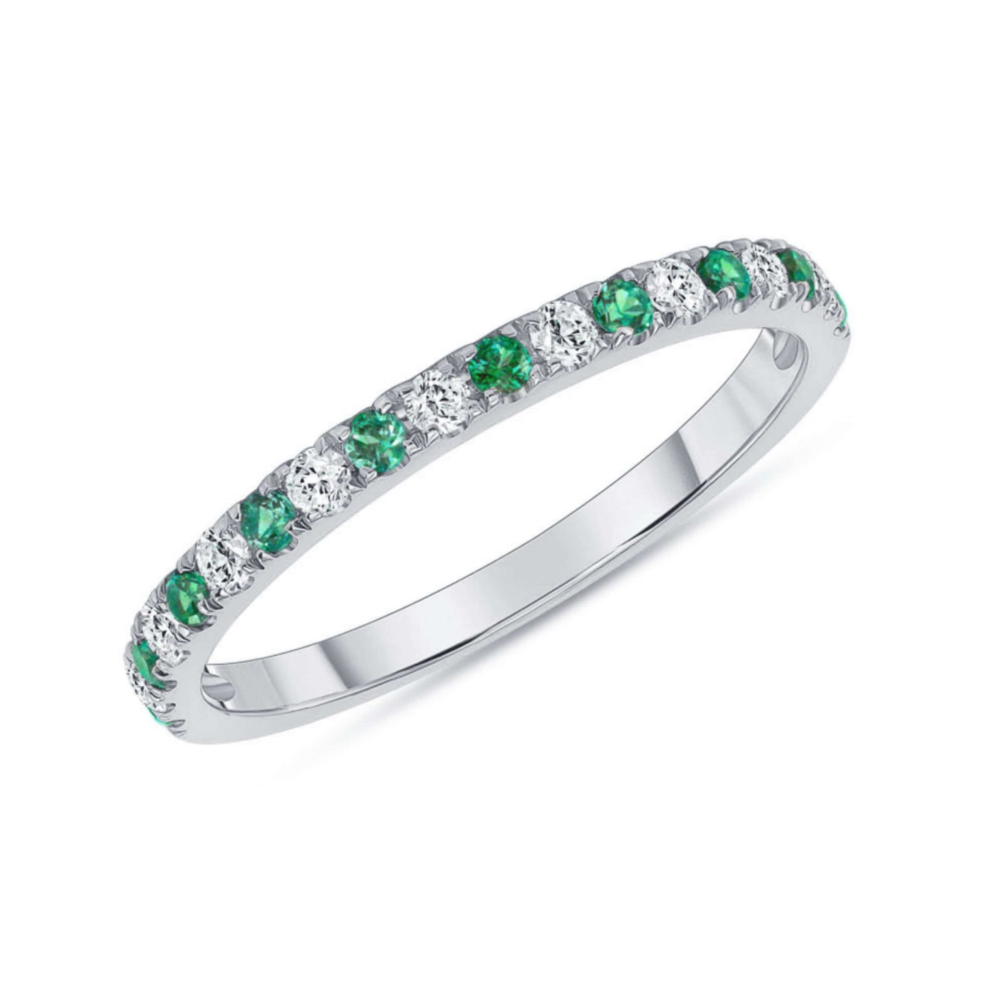 14k Yellow Gold Micro Pave Diamond and Emerald Eternity Wedding Ring