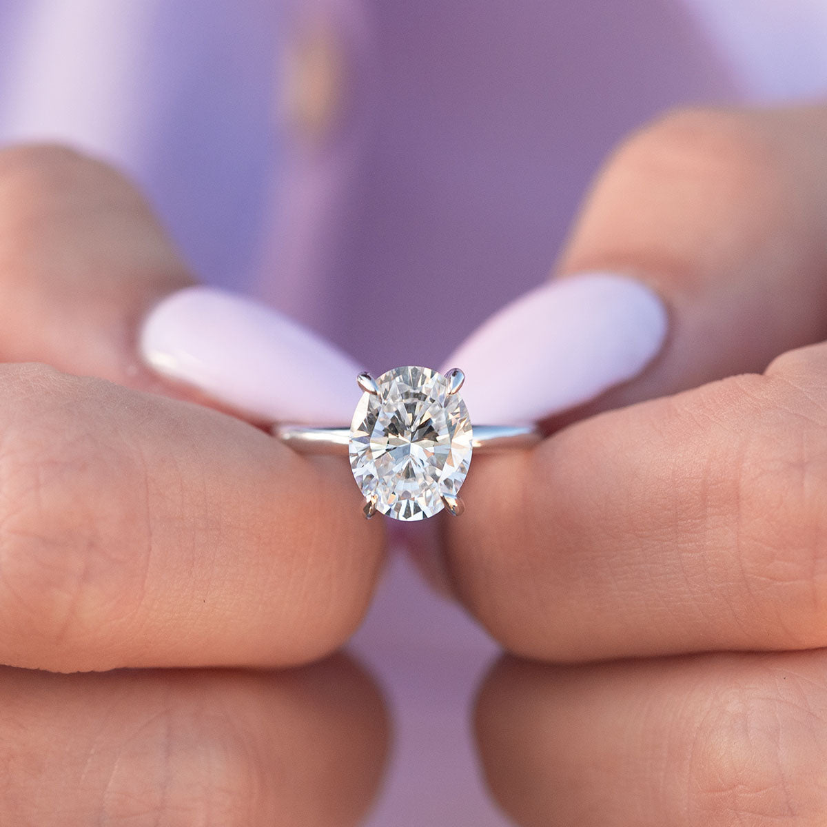 18K Oval Cut Diamond Hidden Halo Bridal Ring