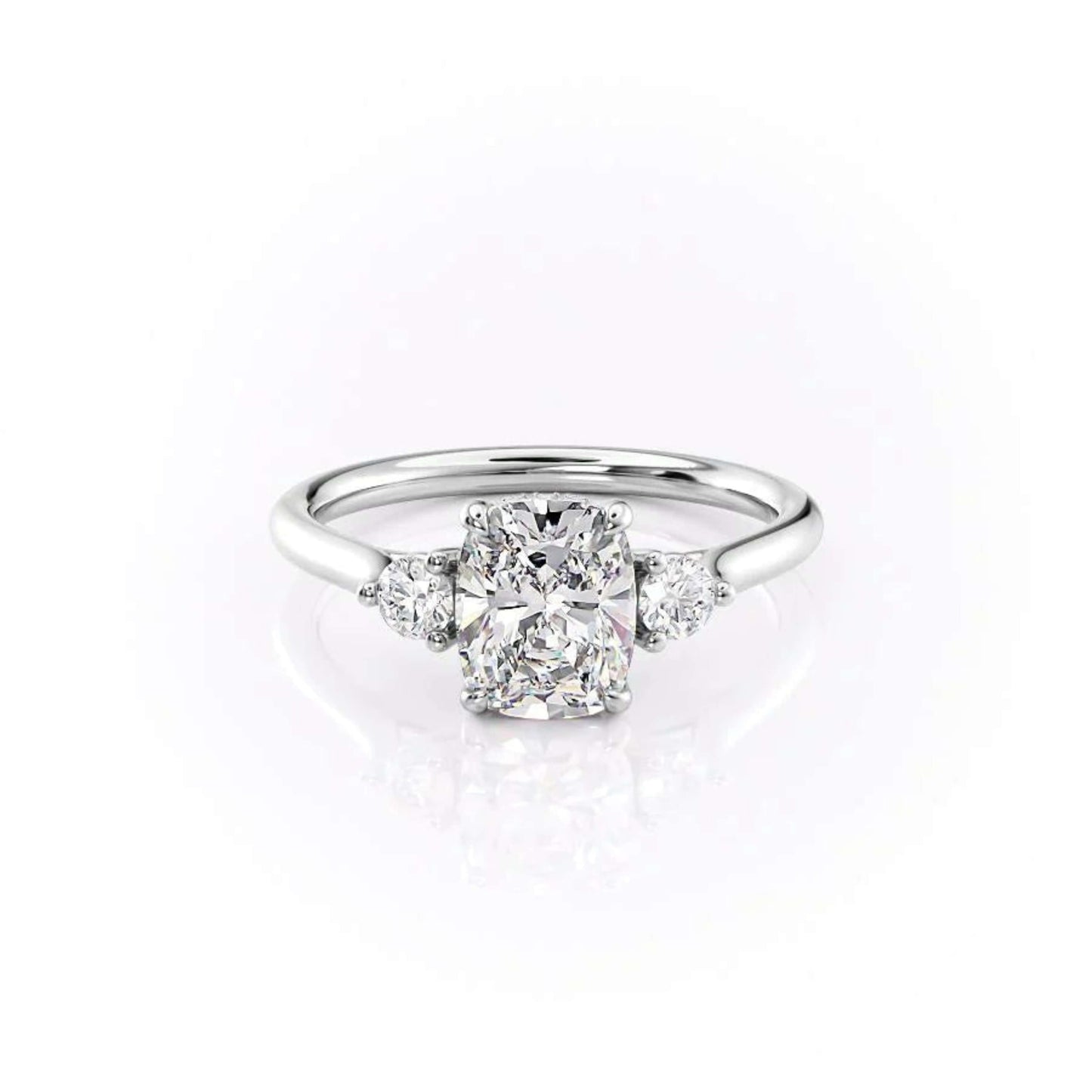 18K Solid Gold Cushion Cut Moissanite Engagement Ring, Three Stone Ring