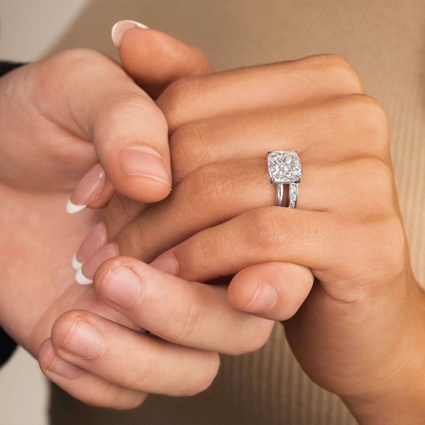 18k Yellow Gold Cushion Cut Diamond Hidden Halo Ring