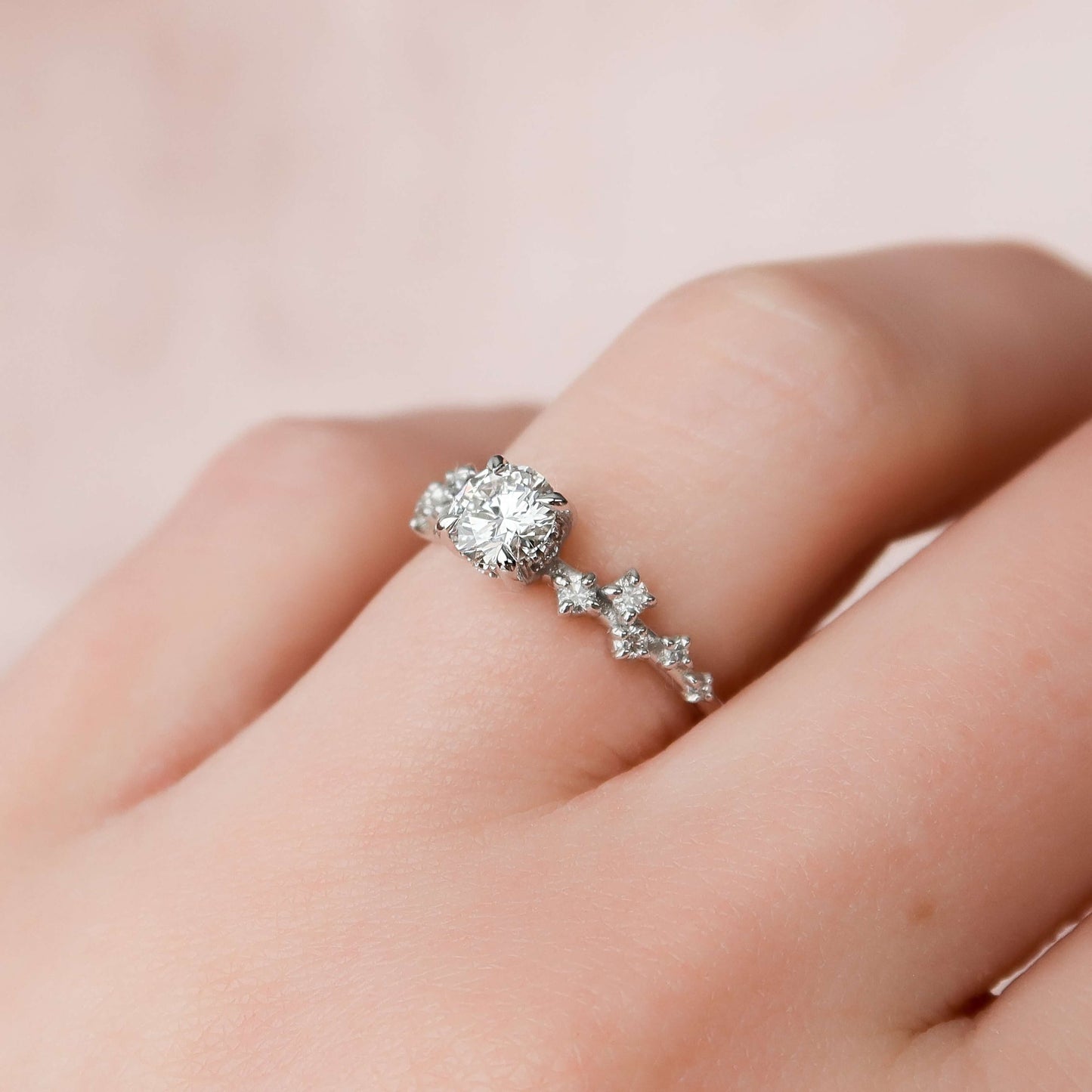 2CT Diamond Ring, Lotus Prong Ring Gift For Her, Cluster engagement ring
