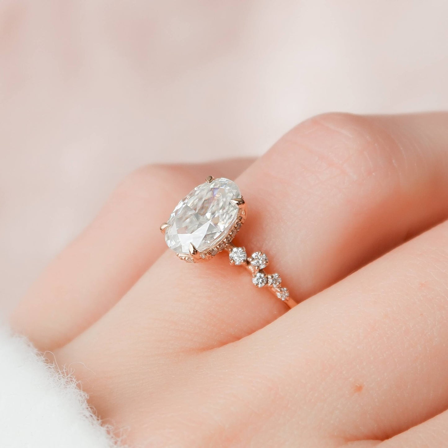 Anniversary Gift,Promise Ring for Oval Cut Unique Distance Pave Set