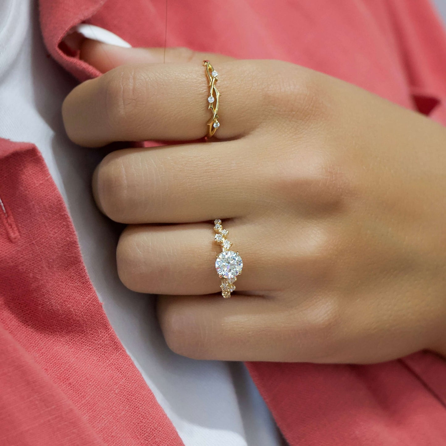Antique Cluster Ring, Promise Ring For FiancΓ©e, Round moissanite ring vintage moissanite engagement ring