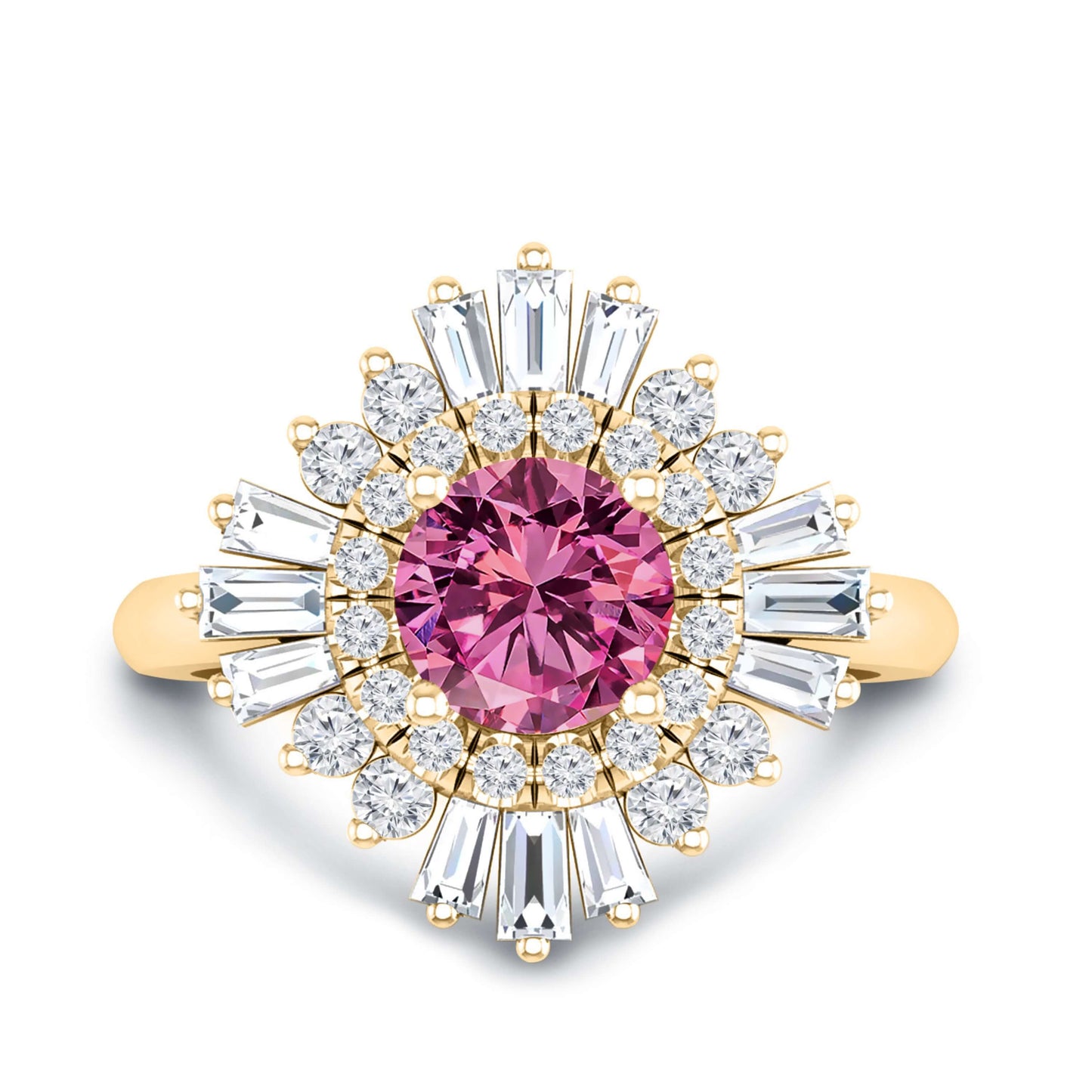 Antique Halo Pink Round Cut Lab Grown Diamond Ring Set