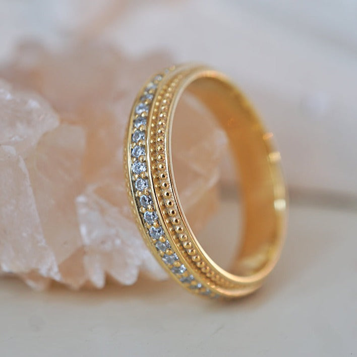Antique Round Cut Lab Made Milgrain Men's Wedding Band