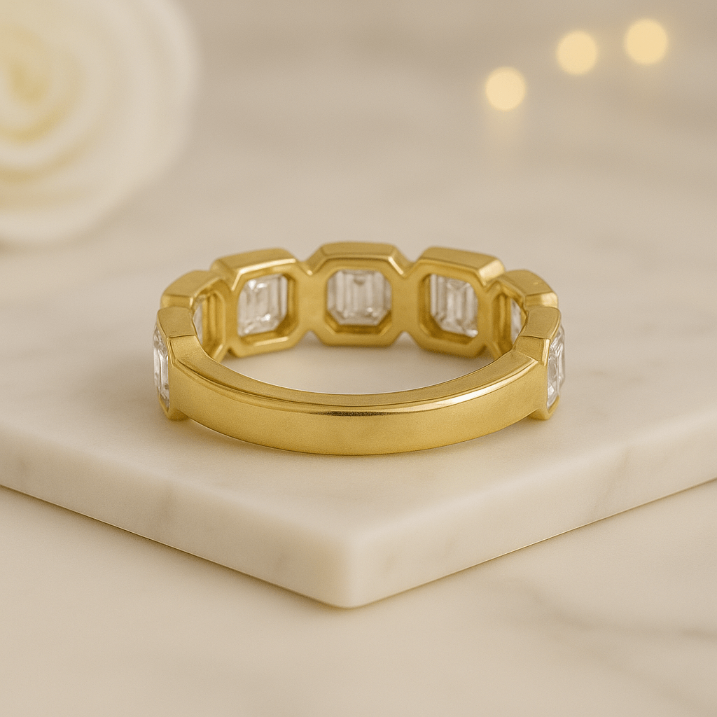 Asscher Cut Bezel Set Diamond Wedding Band
