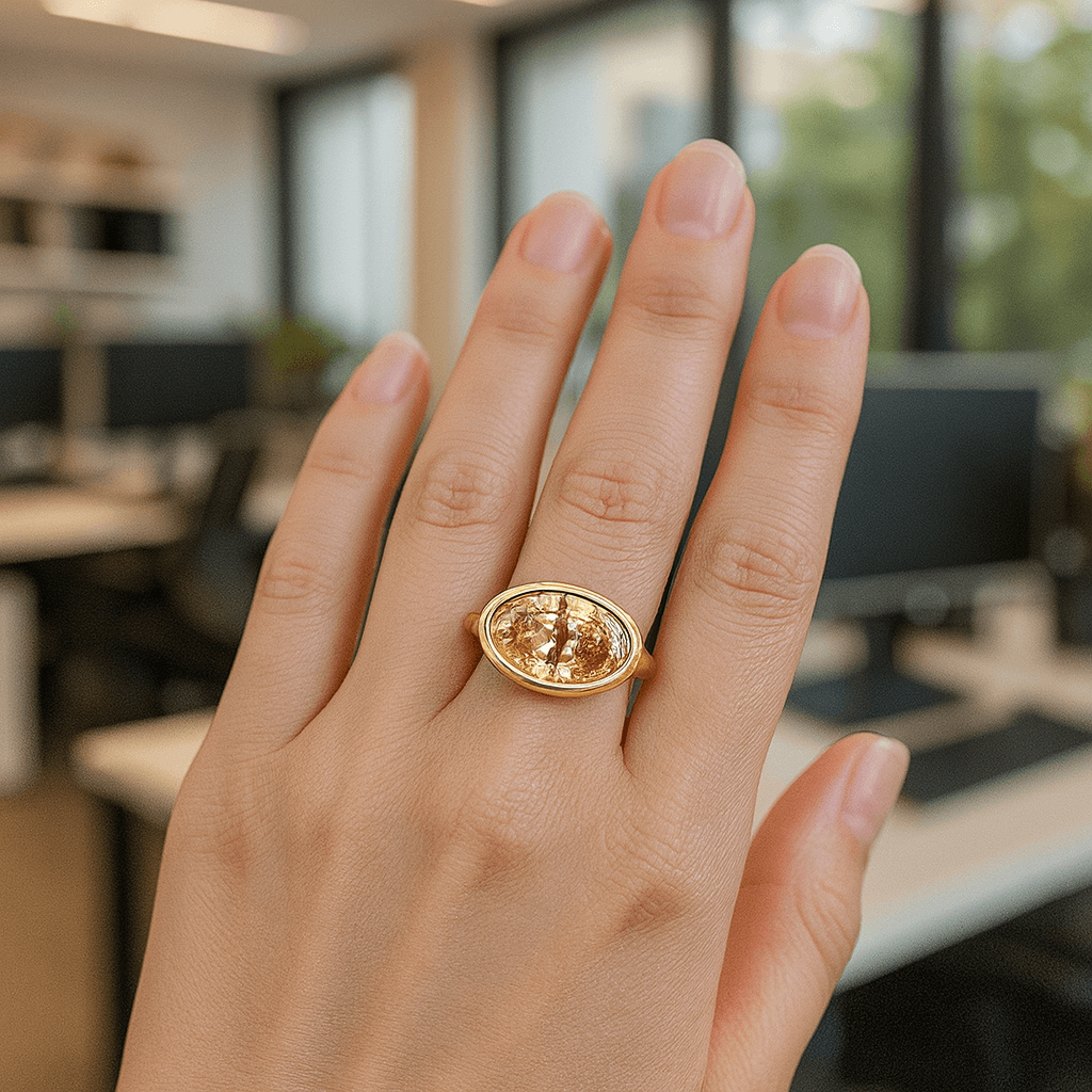 Champagne Moval Cut Lab Grown Ring