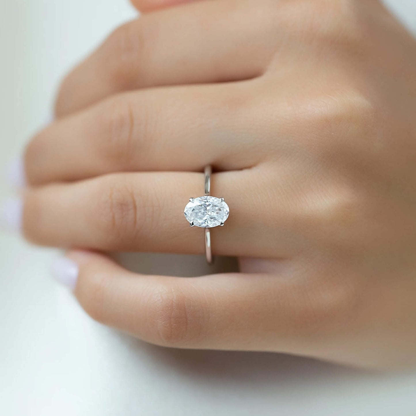 Christmas Gifts- White Gold Ring Oval Moissanite Ring