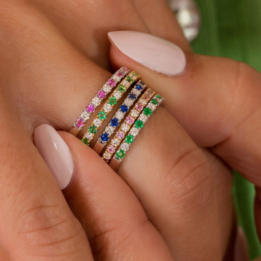 Colored Diamond Alternating Shared Prong Wedding Band