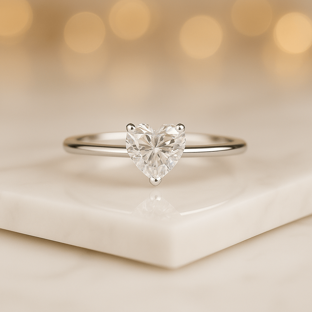 Colorless Moissanite Heart Cut Engagement Ring