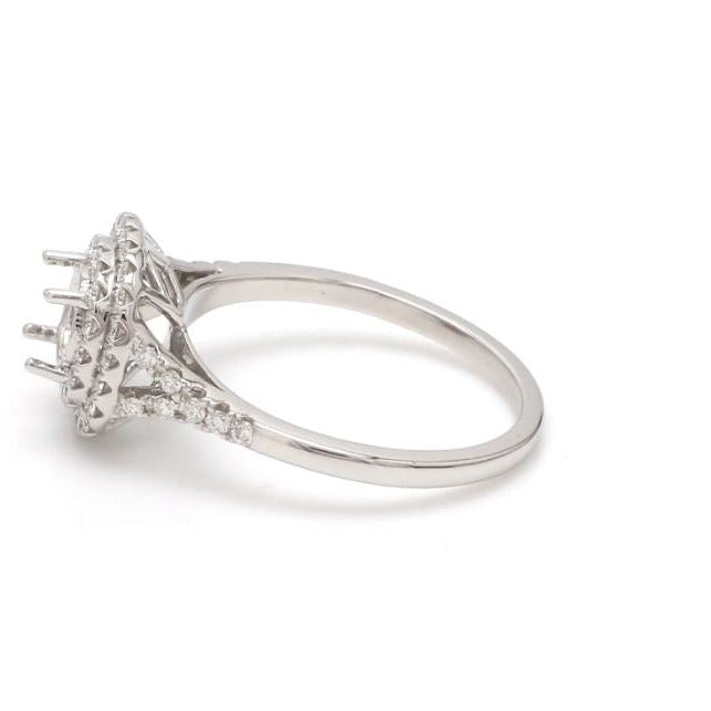 Custom Retro Semi Mount Double Halo Diamond Engagement Ring