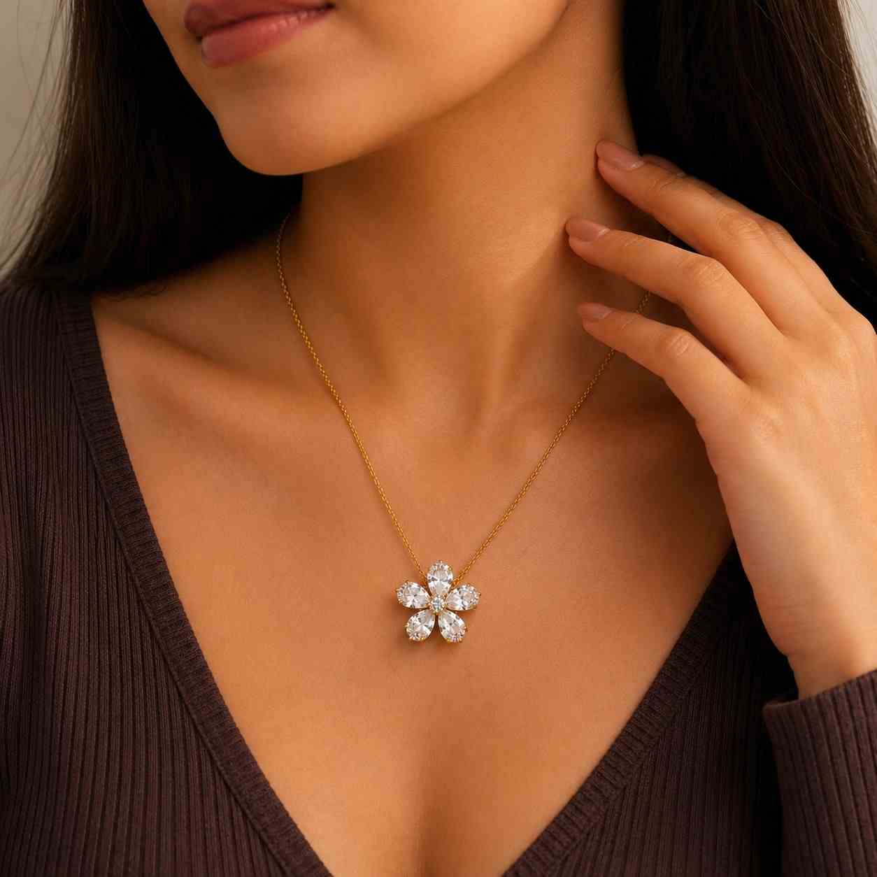 dainty flower diamond necklace, cz flower charm necklace, minimalist gold necklace, bridesmaid gift, birthday gift, mothers day gift for her
