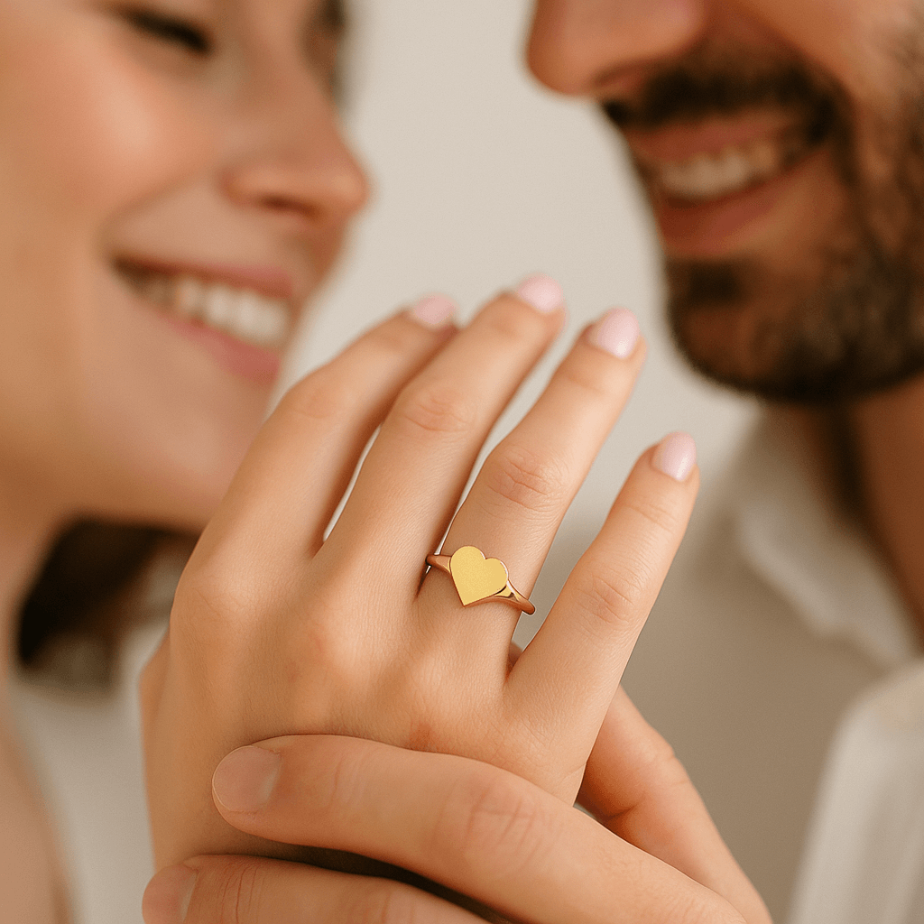 14K Solid Gold Heart Signet Ring Gold