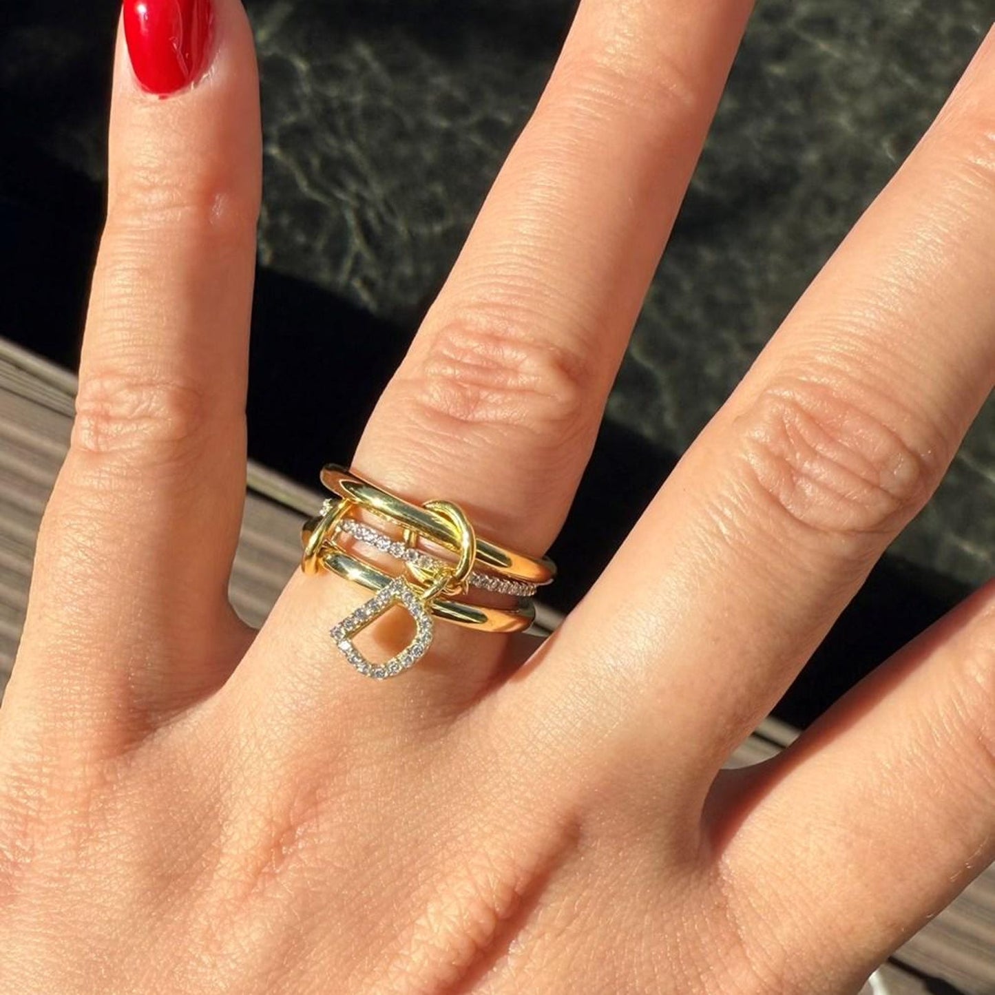 Dainty Stackable Dangle Initial Ring