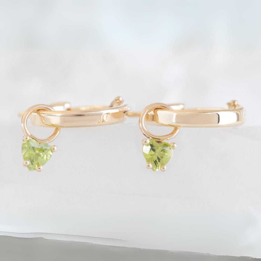 Diamond Heart Hoop Earrings 14k Gold , Diamond Huggie Earrings