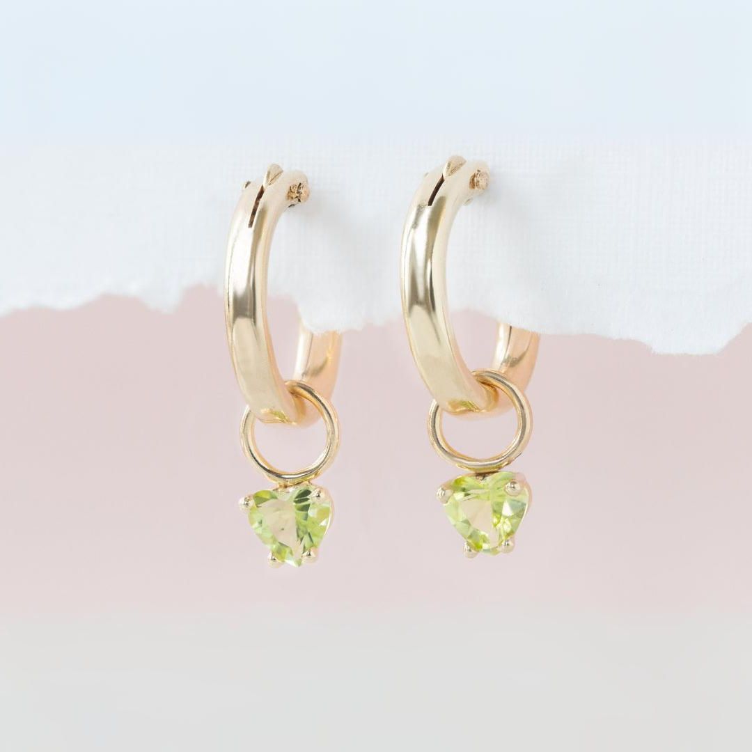 Diamond Huggie Earrings with Heart Brass Olivine Hoop Earring