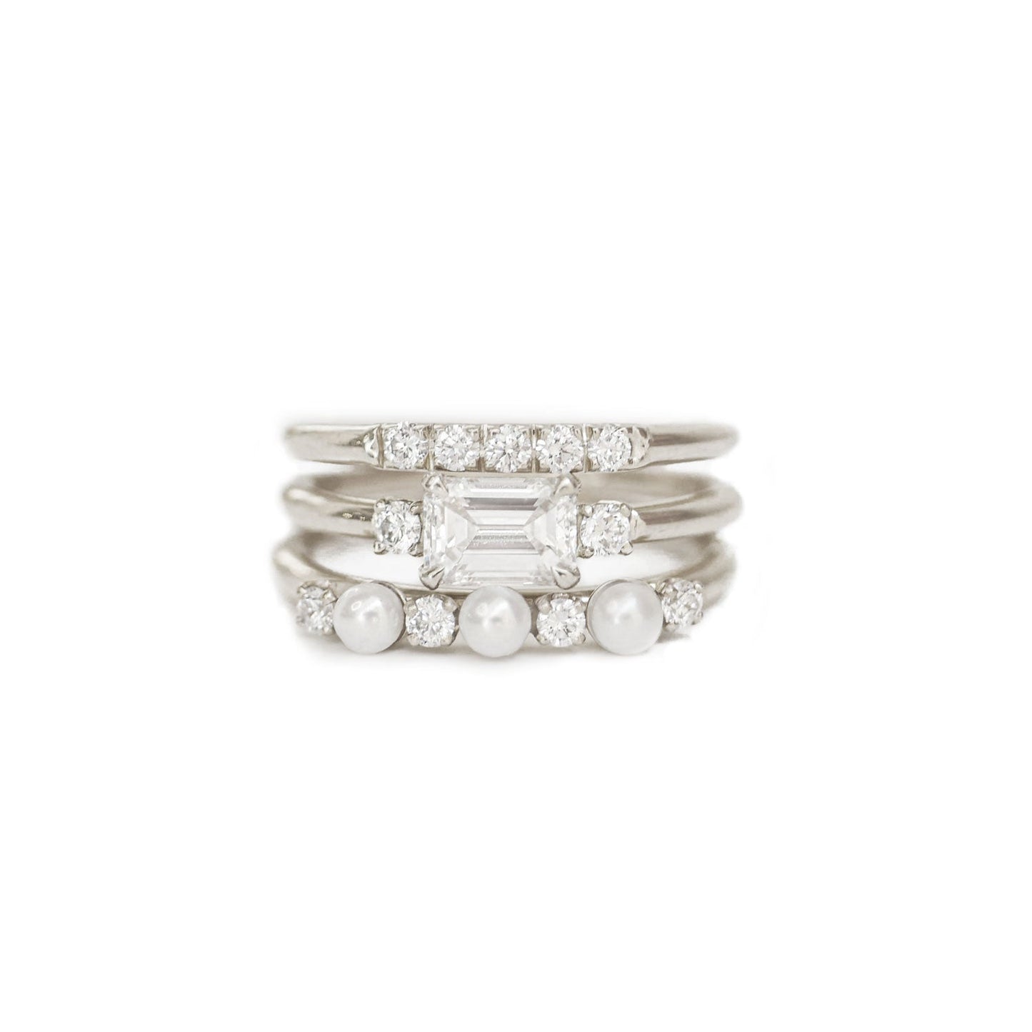 Diamond Wedding Band- 14k Gold 3 Row Half Eternity Diamond Band