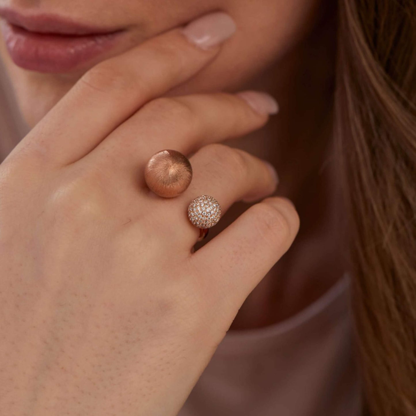 double ball ring, ball ring, open ball ring, open cuff ring