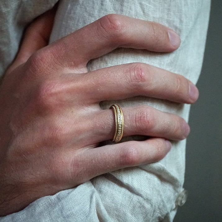 EF Round Cut Lab Made Milgrain Men's Wedding Band