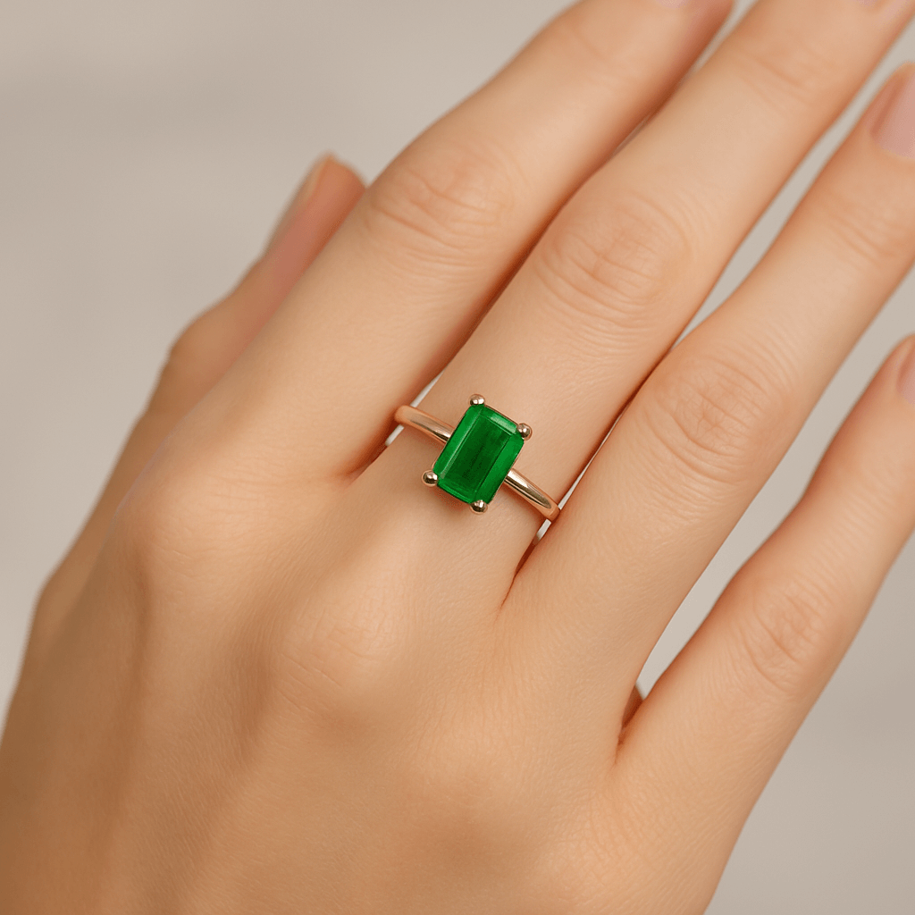 Emerald Ring 14K Solid Gold Birthstone Ring