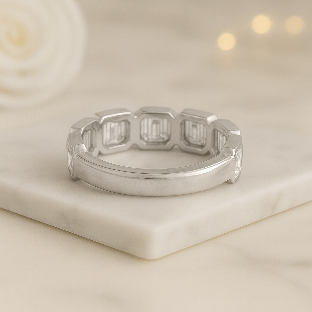 Asscher Cut Bezel Set Diamond Wedding Band