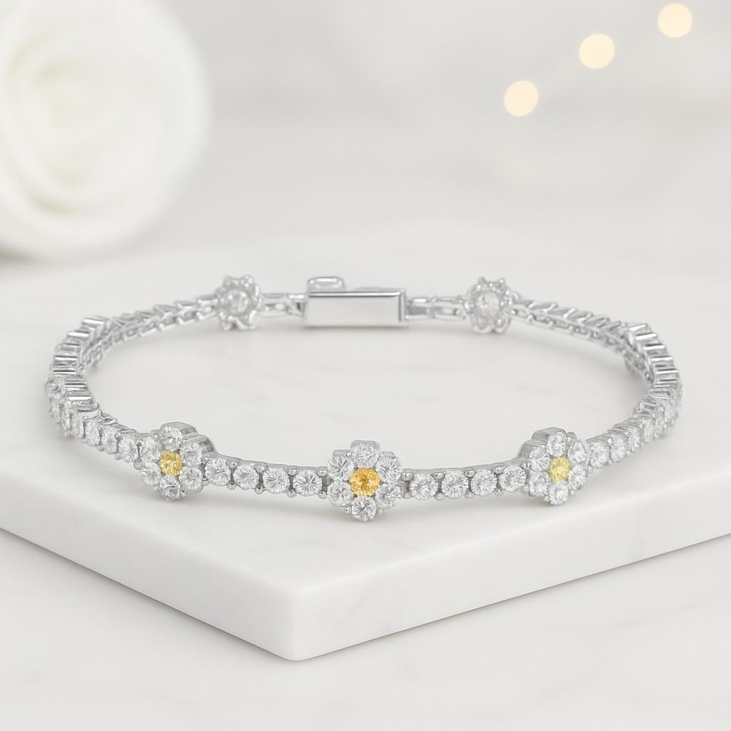 flower cluster lab diamond bracelet round cut diamond bracelet for her dainty marquise diamond jewelry gift