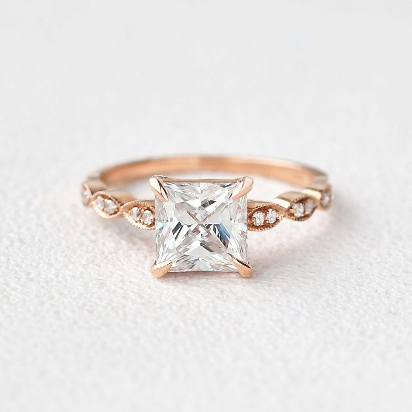 Gold Princess Cut Solitaire Accent Diamond Ring