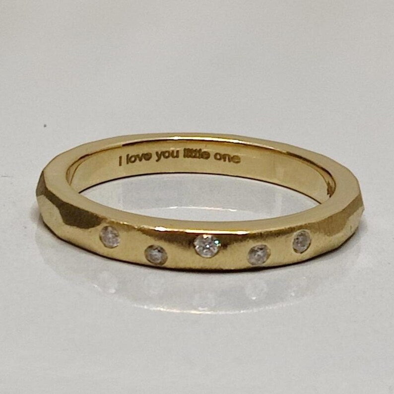 hammered 10k solid gold eternity ring with lab-grown diamond for melanie ferroni