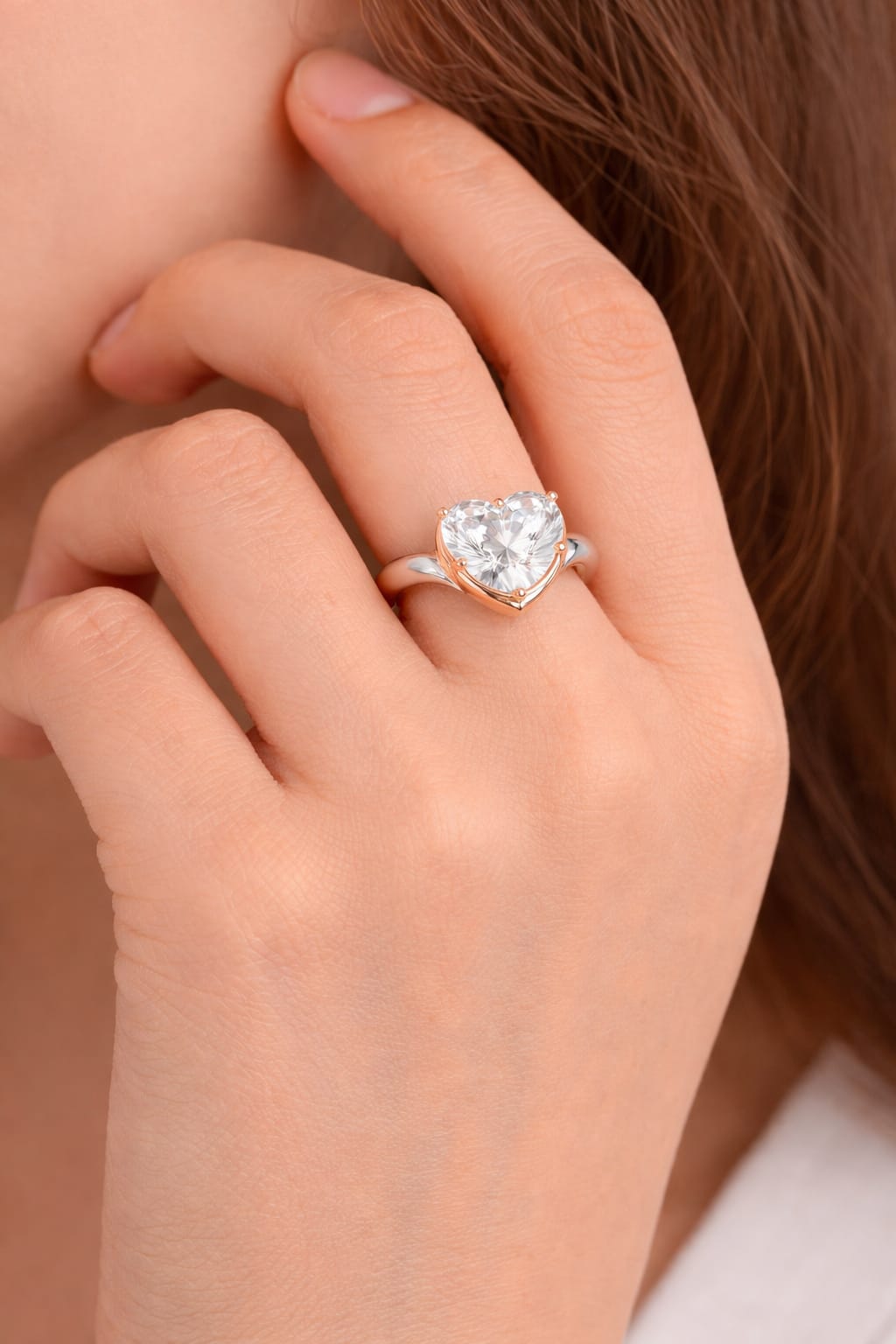 14k White Gold Pink Heart and White Heart Lab Grown Diamond Ring