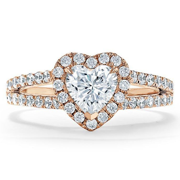 Heart Cut Lab Made Split Shank Pave Engagement Ring