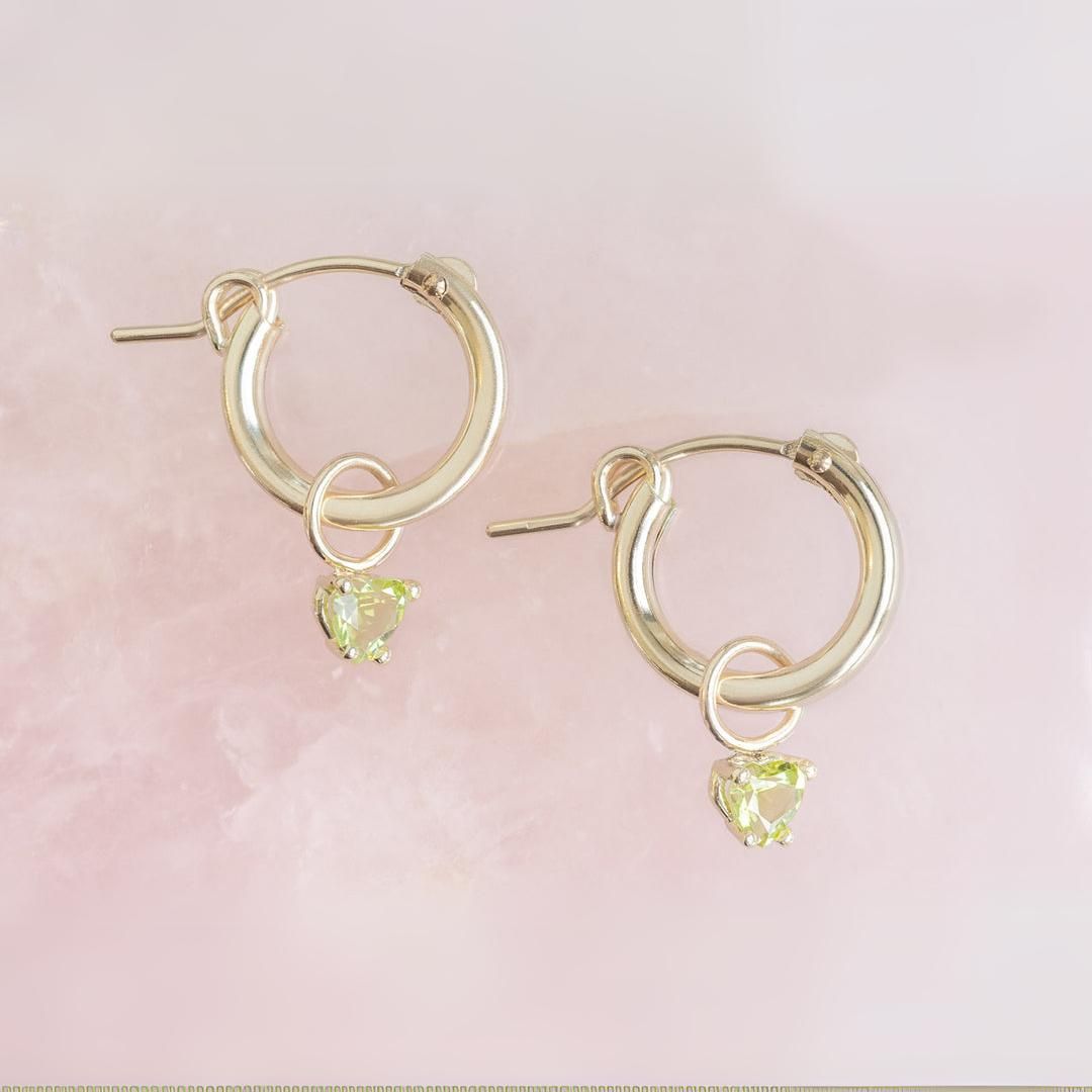 Heart Huggie Hoop Clasp Peridot Charm Hoop Dangle Earrings