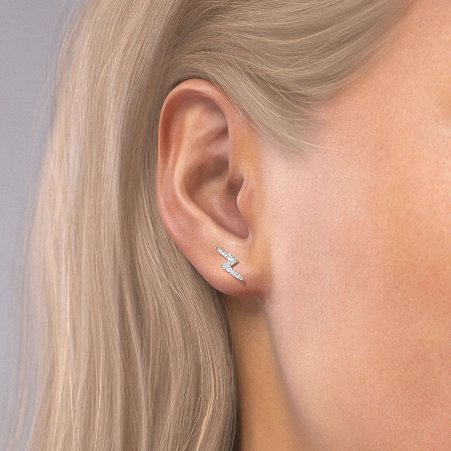 Lightning Bolt Stud Earring, 14Kt Solid Gold Natural Diamond Stud Earrings For Women & Girls