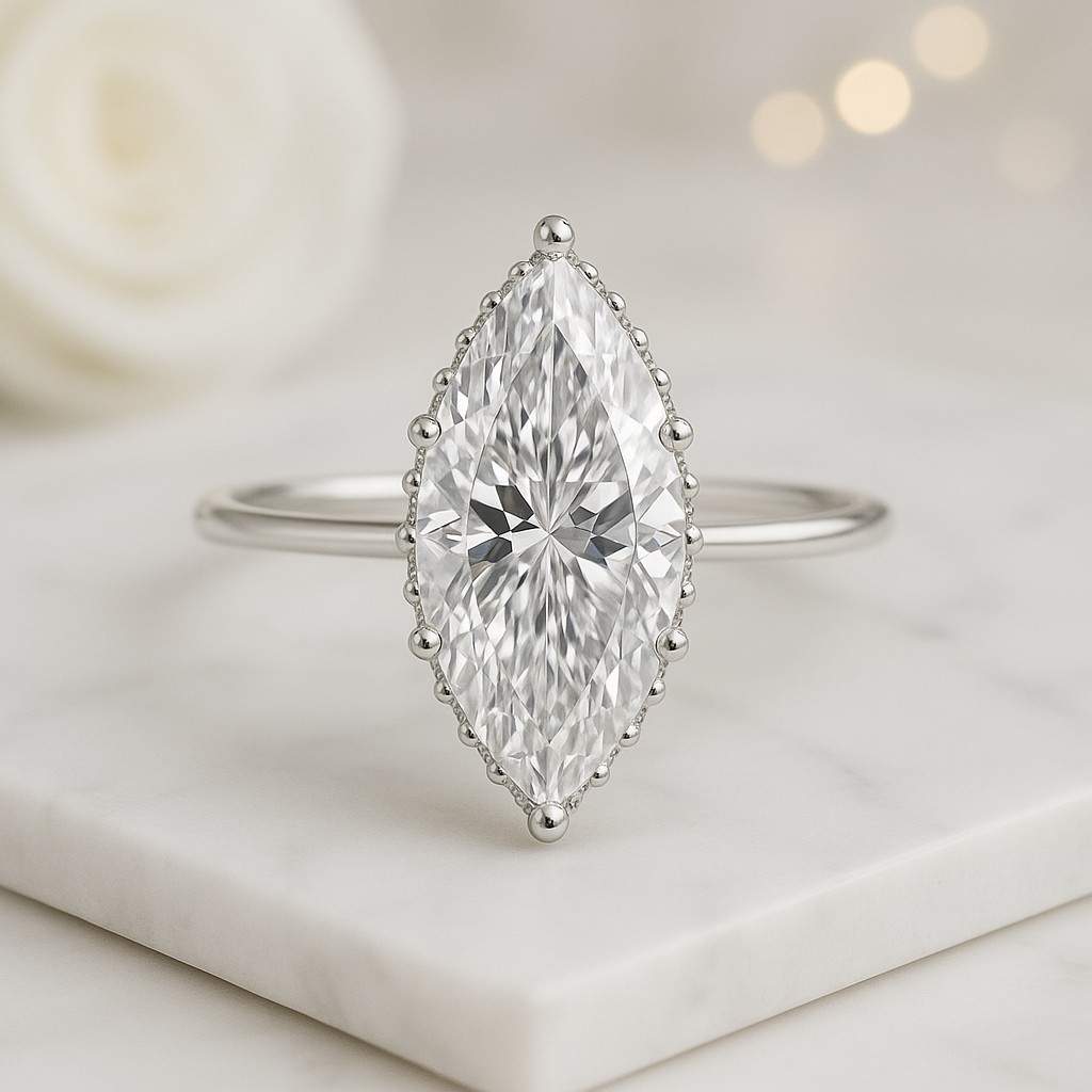 Marquise Cut Split Shank Ring Simple Diamond Ring Birthday Gift for Her Marquise Cut LabGrown Diamond East West Bezel Set Solitaire Engagement Ring