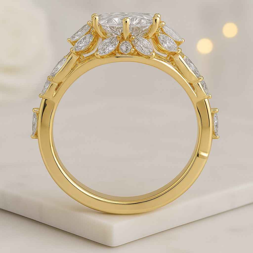 marquise engagement ring set 1 carat igi certified ring with matching band lab grown diamond bridal set