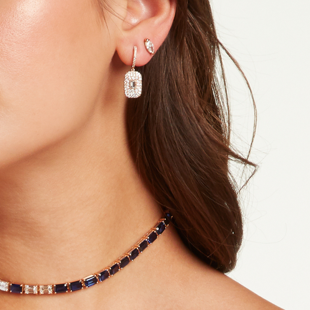 Baguette and Round Diamond Drop Earrings for Women