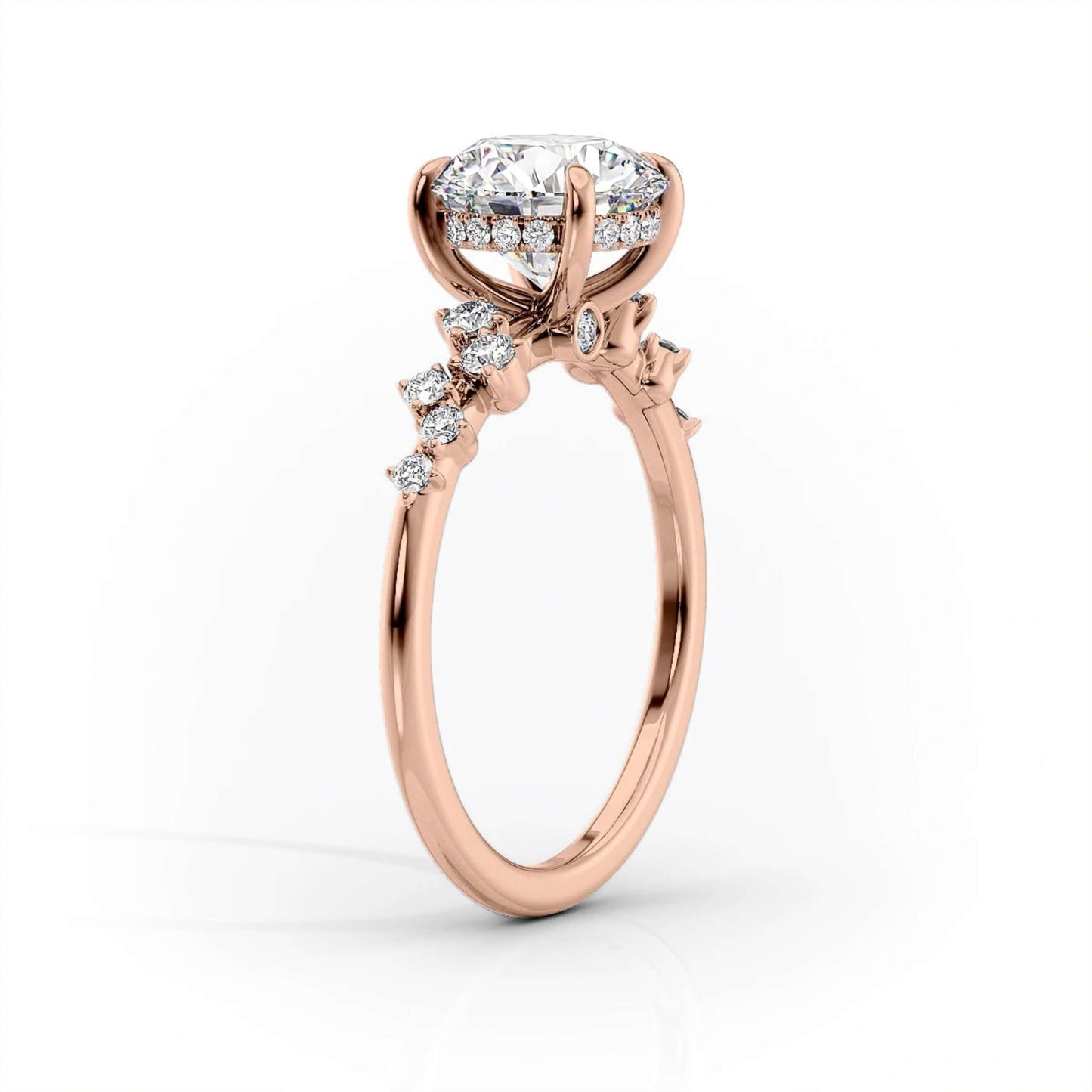 Multi Stone Diamond Ring, Round Cut Moissanite Engagement Ring, Solid 14k White Gold Ring