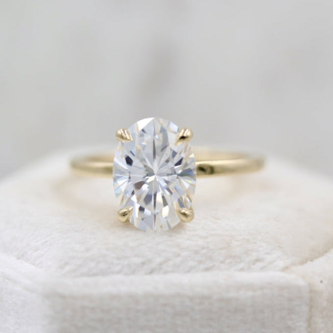Oval Brilliant Cut Engagement Ring, Solitaire Wedding Ring, Yellow Gold Lab Diamond Ring
