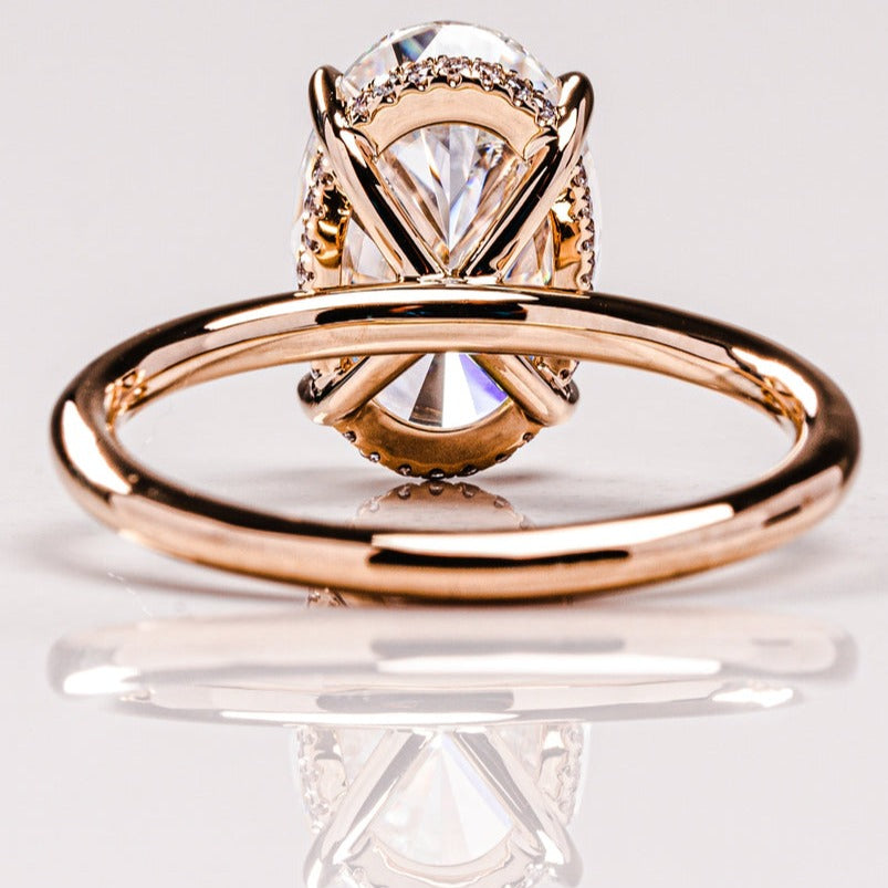 Oval Cut Colorless Moissanite Hidden halo Engagement Ring Oval Solitaire Ring