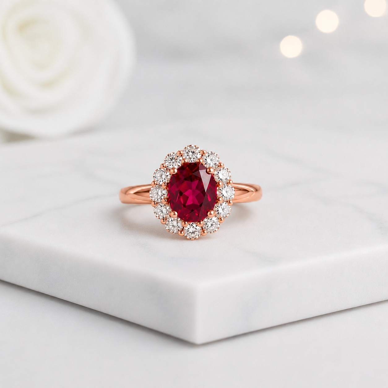 oval cut red ruby engagement ring moissanite halo ring solid rose gold bridal ring red gemstone ring anniversary gifts handmade ring