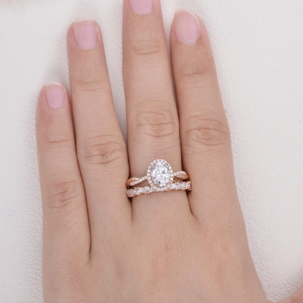 Oval Diamond Twisted Pave Eternity Bridal Set Ring